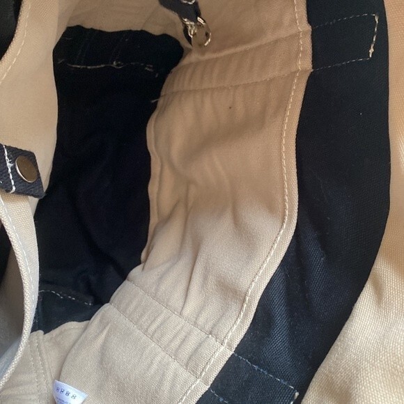 Lands End Vintage Beige & Blue Heavy Cotton Canvas Multipocketed Tote Bag - Picture 14 of 16